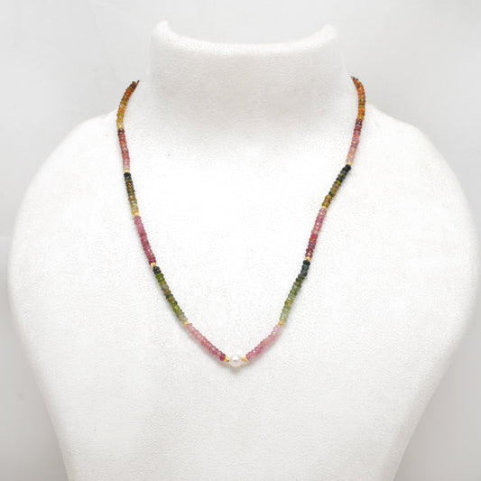 925 Sterling Silver Multi Tourmaline Gemstone Beaded Choker Necklace