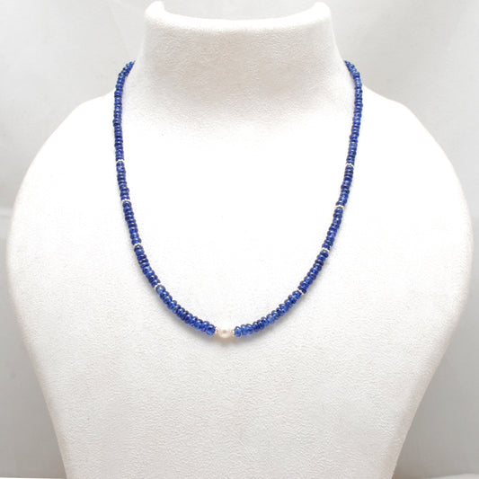 Natural Blue Sapphire Rondelle Beaded Necklace – 18" 925 Sterling Silver Choker