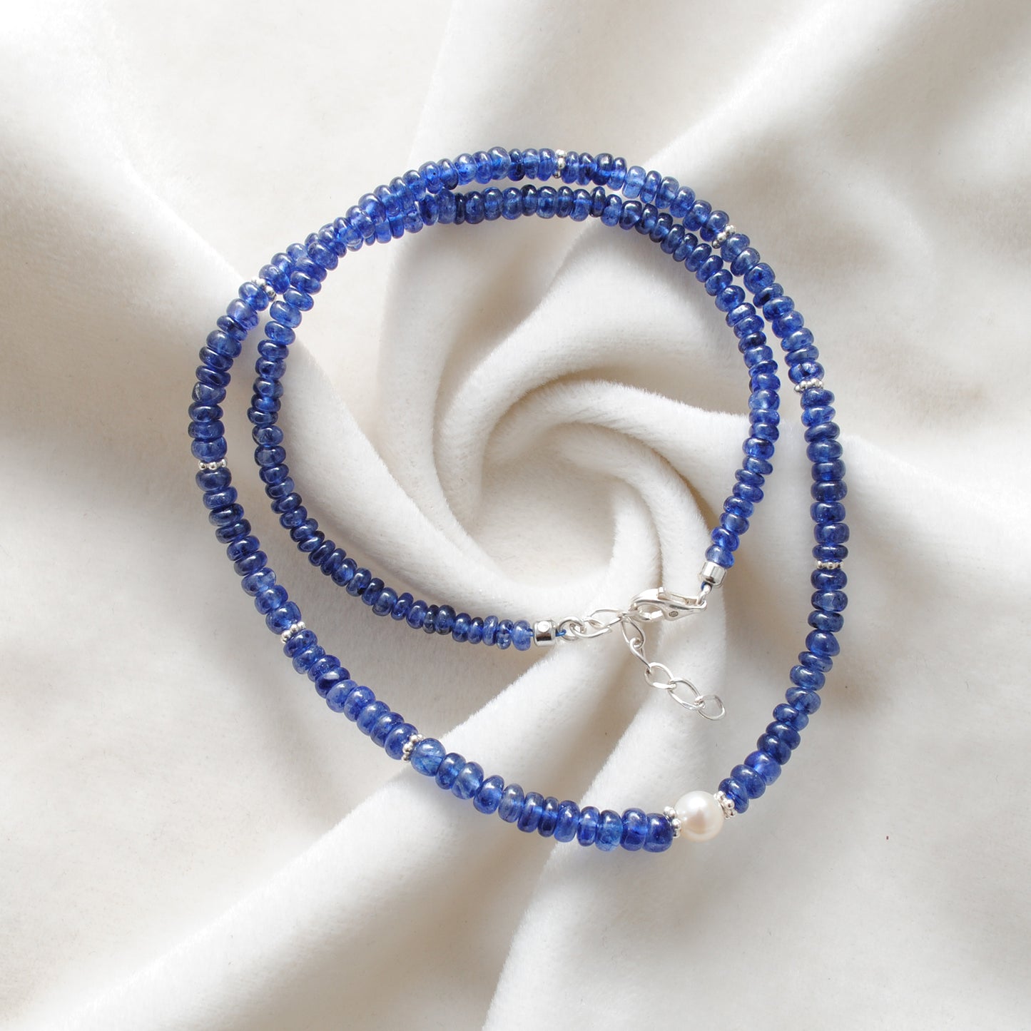 Natural Blue Sapphire Rondelle Beaded Necklace – 18" 925 Sterling Silver Choker