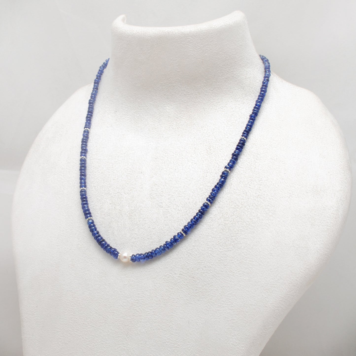 Natural Blue Sapphire Rondelle Beaded Necklace – 18" 925 Sterling Silver Choker