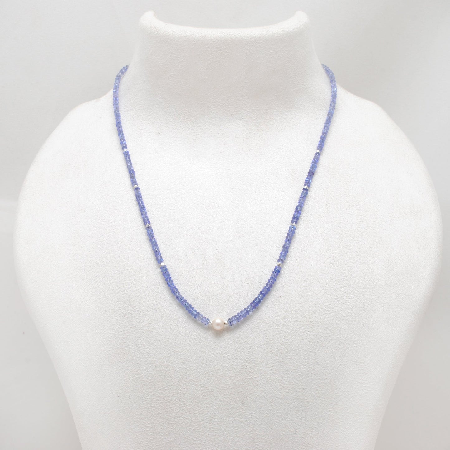 Natural Blue Tanzanite & Pearl Necklace, 925 Sterling Silver, Stylish Beaded Jewelry Gift