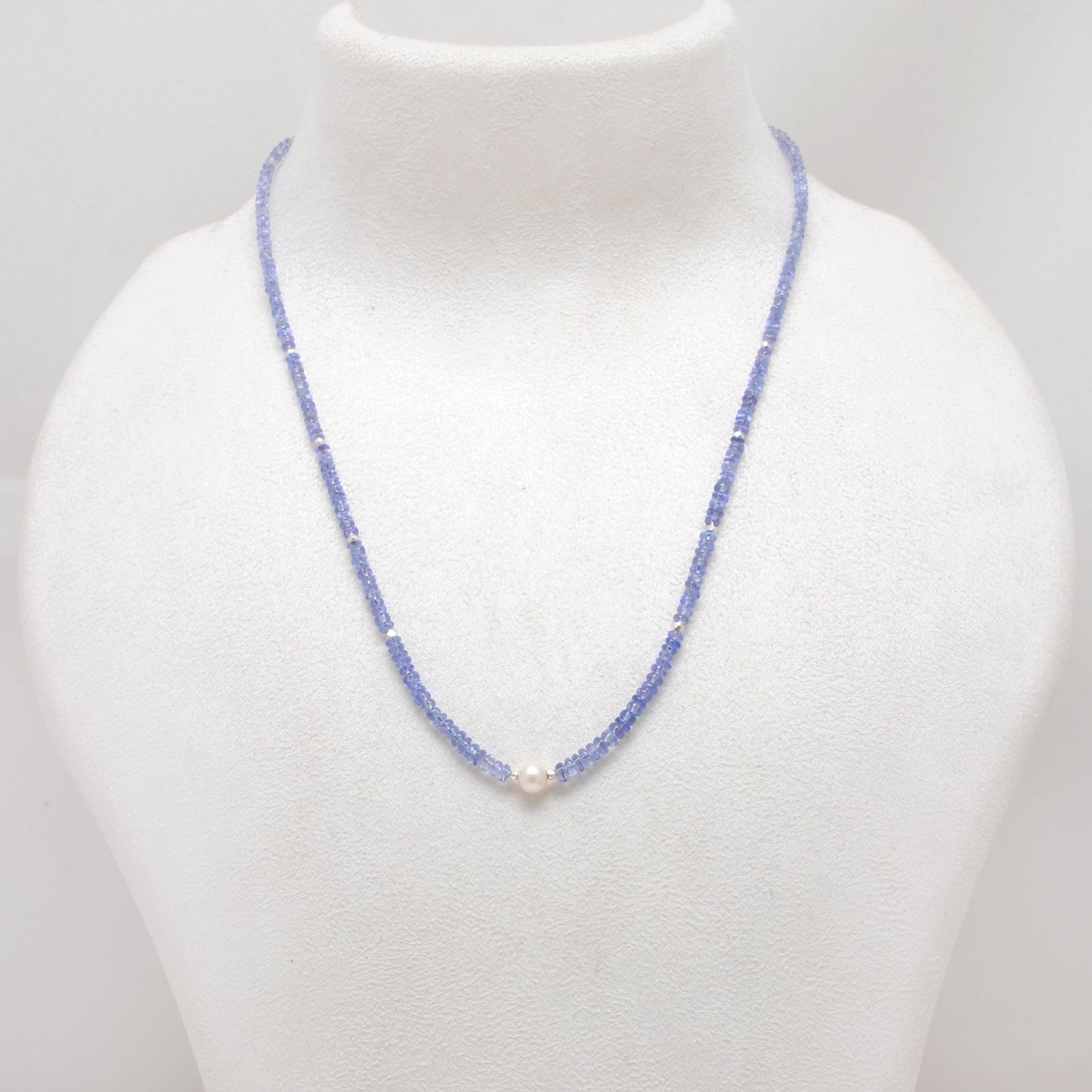 18 Inch Natural Tanzanite & Pearl Necklace – 3mm Tanzanite Beads with 6mm Pearl