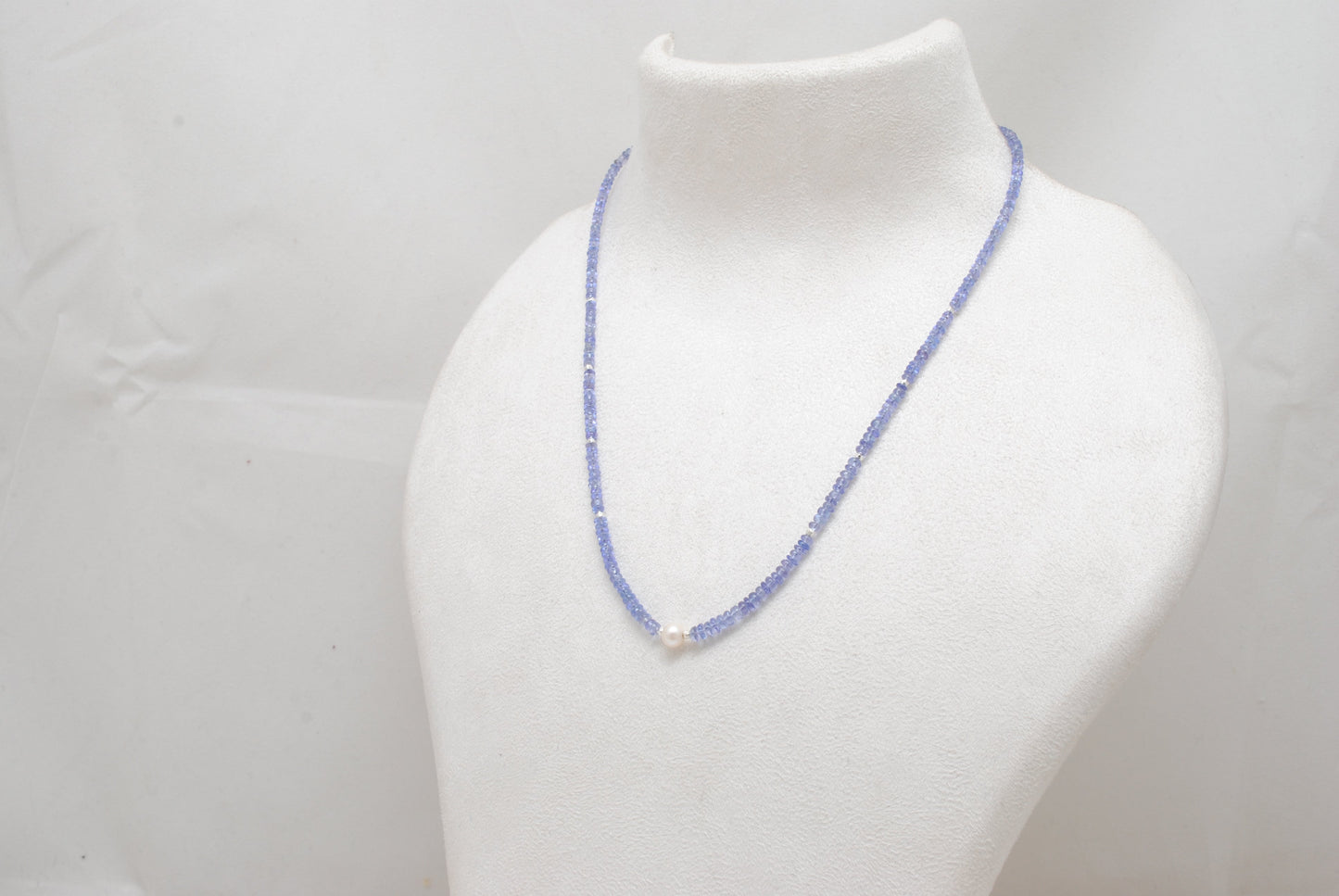 Natural Blue Tanzanite & Pearl Necklace, 925 Sterling Silver, Stylish Beaded Jewelry Gift