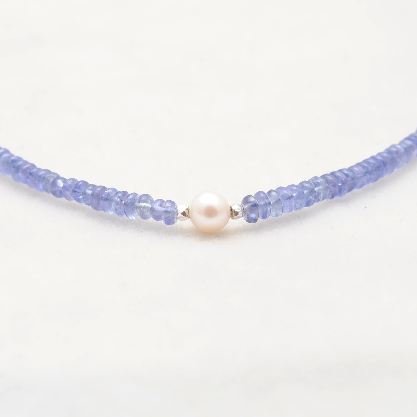 18 Inch Natural Tanzanite & Pearl Necklace – 3mm Tanzanite Beads with 6mm Pearl