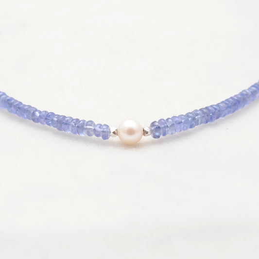 18 Inch Natural Tanzanite & Pearl Necklace – 3mm Tanzanite Beads with 6mm Pearl - view 3