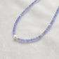 Natural Blue Tanzanite & Pearl Necklace, 925 Sterling Silver, Stylish Beaded Jewelry Gift