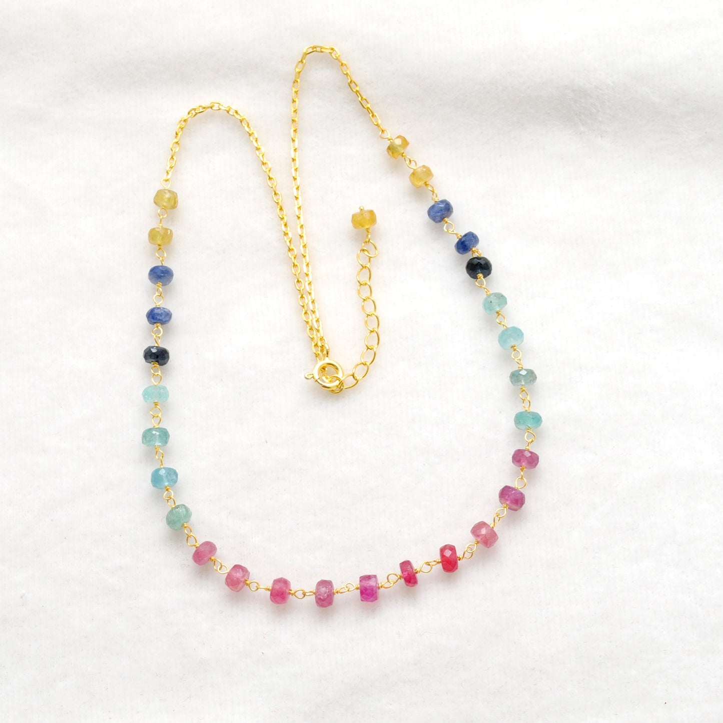 Multi Sapphire 5mm 18k Gold Necklace 18"
