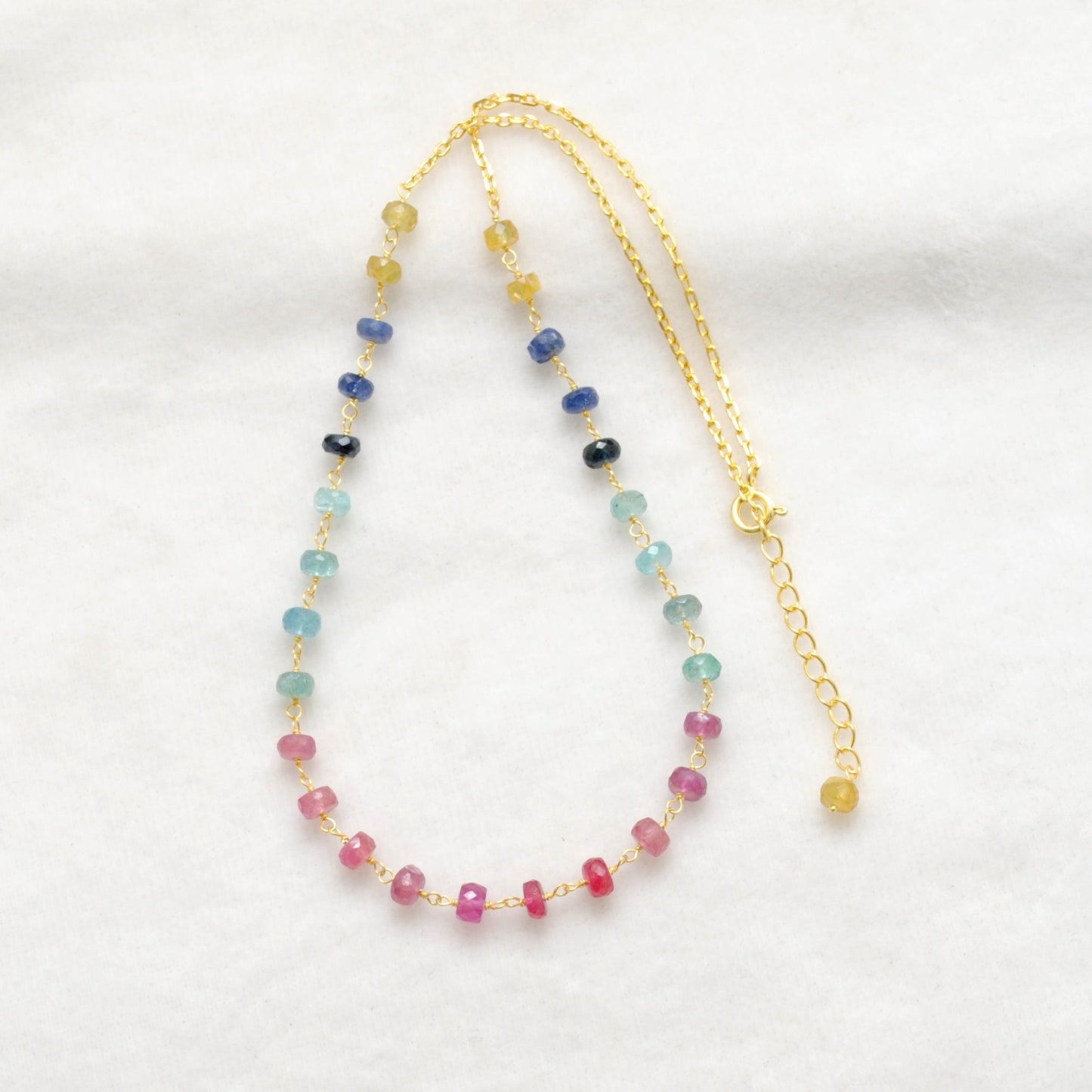 Multi Sapphire 5mm 18k Gold Necklace 18"