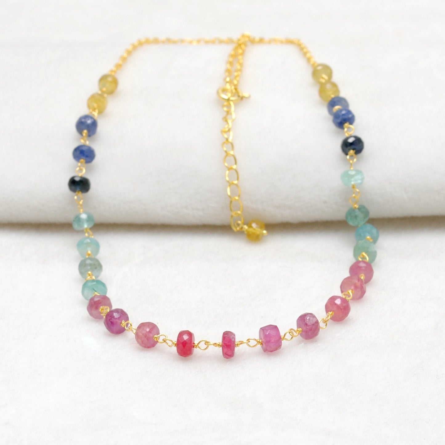 Multi Sapphire 5mm 18k Gold Necklace 18"