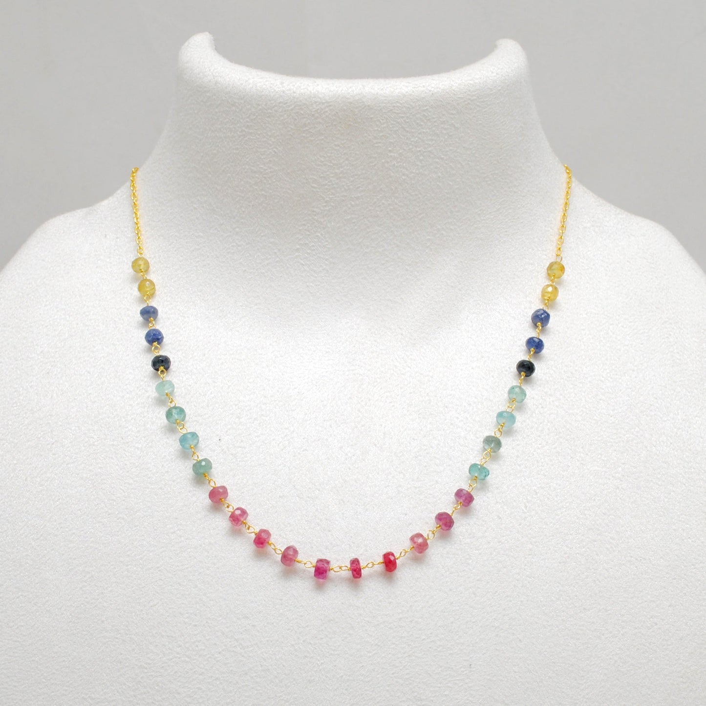 Multi Sapphire 5mm 18k Gold Necklace 18"