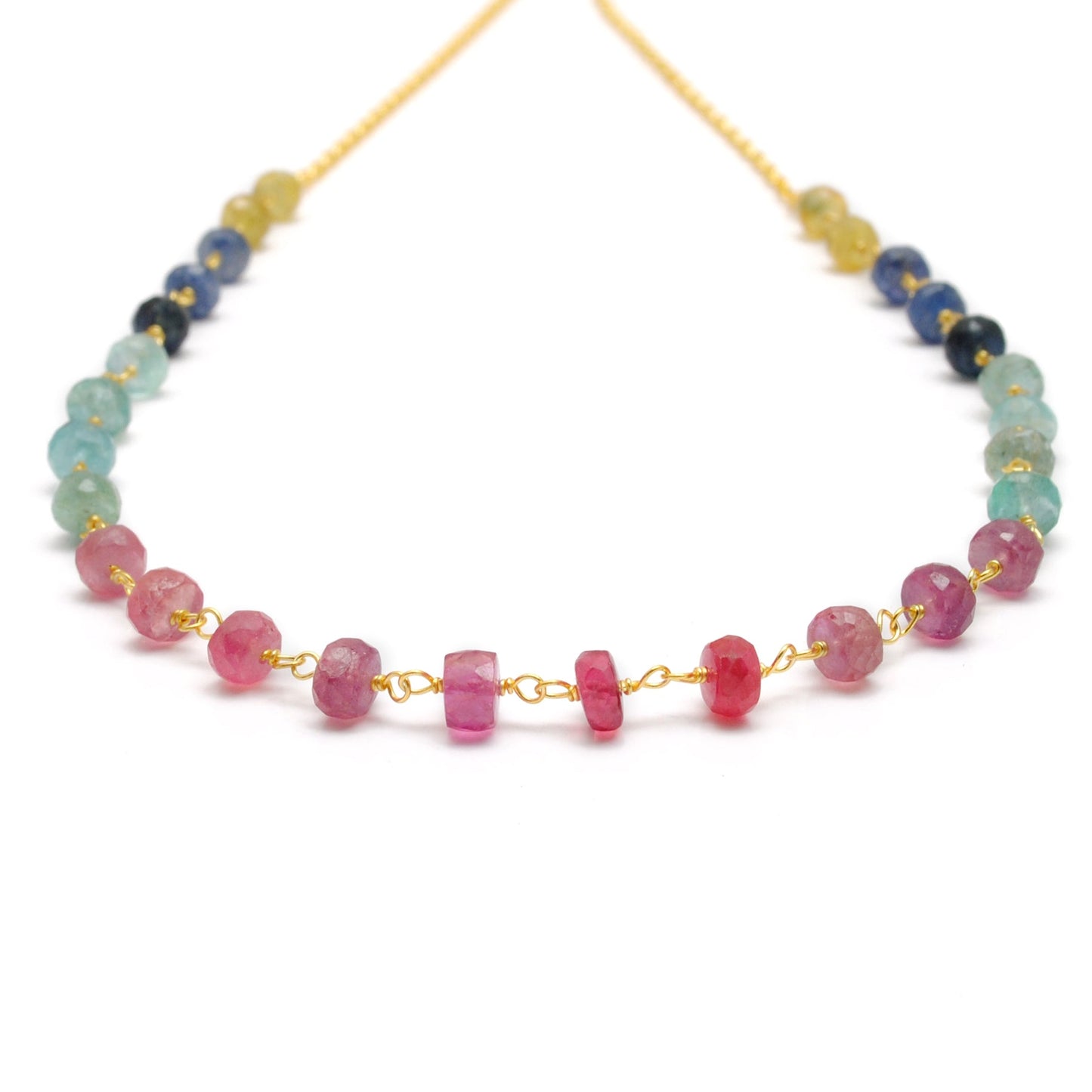 Multi Sapphire 5mm 18k Gold Necklace 18"