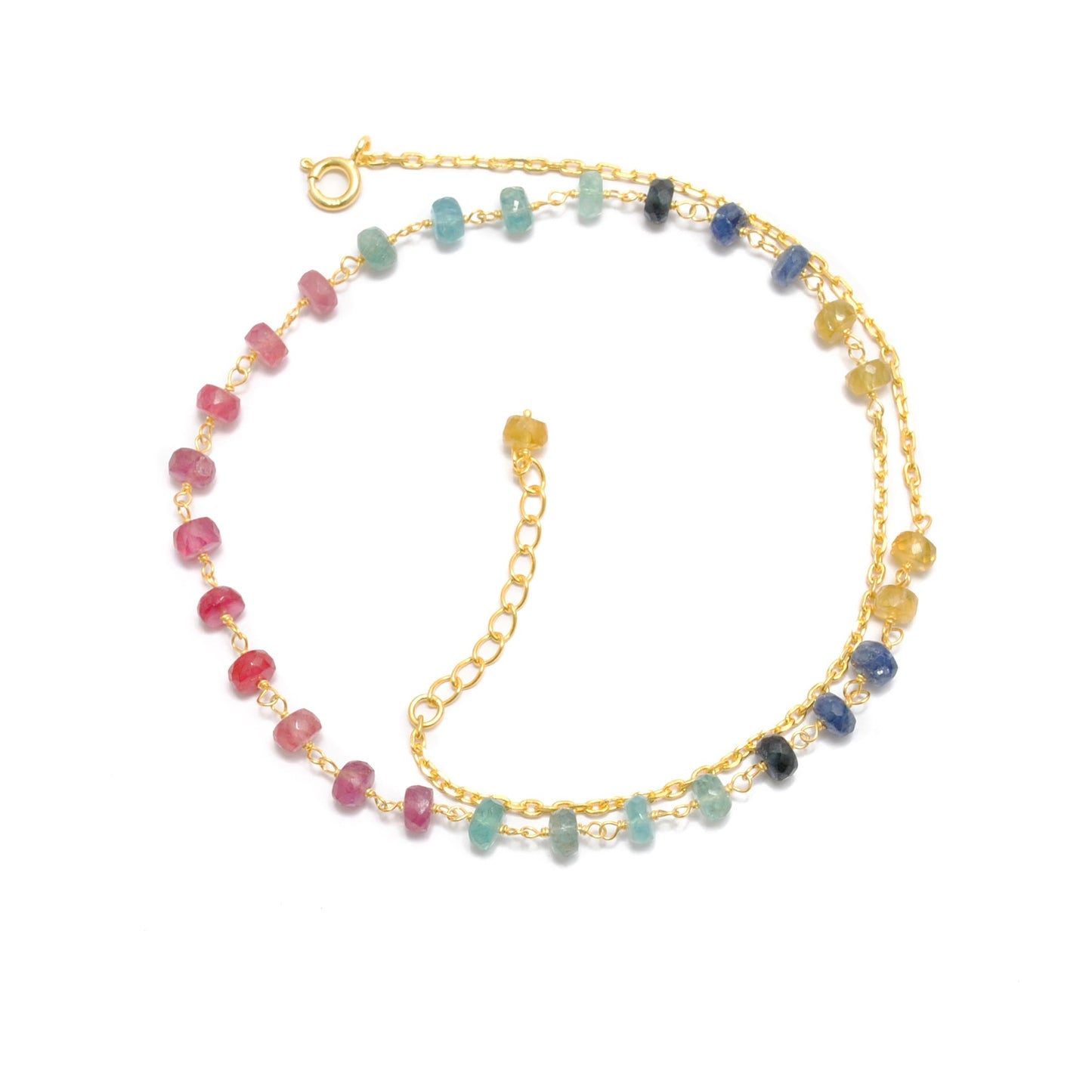 Multi Sapphire 5mm 18k Gold Necklace 18"