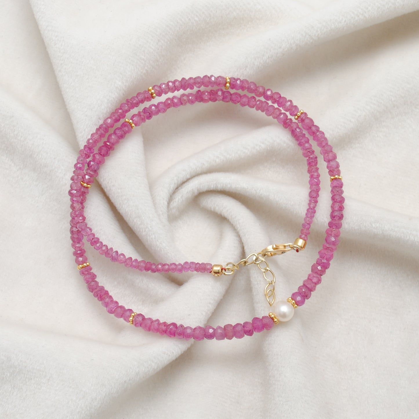 Natural 3-4mm Ruby and 6mm Pearl Beaded 925 Silver Necklace