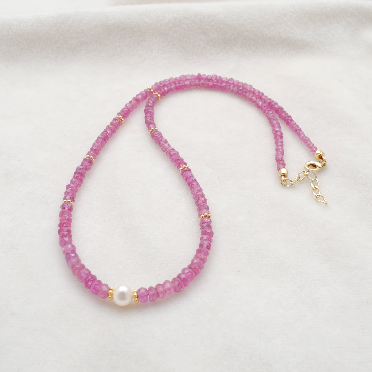 Natural 3-4mm Ruby and 6mm Pearl Beaded 925 Silver Necklace