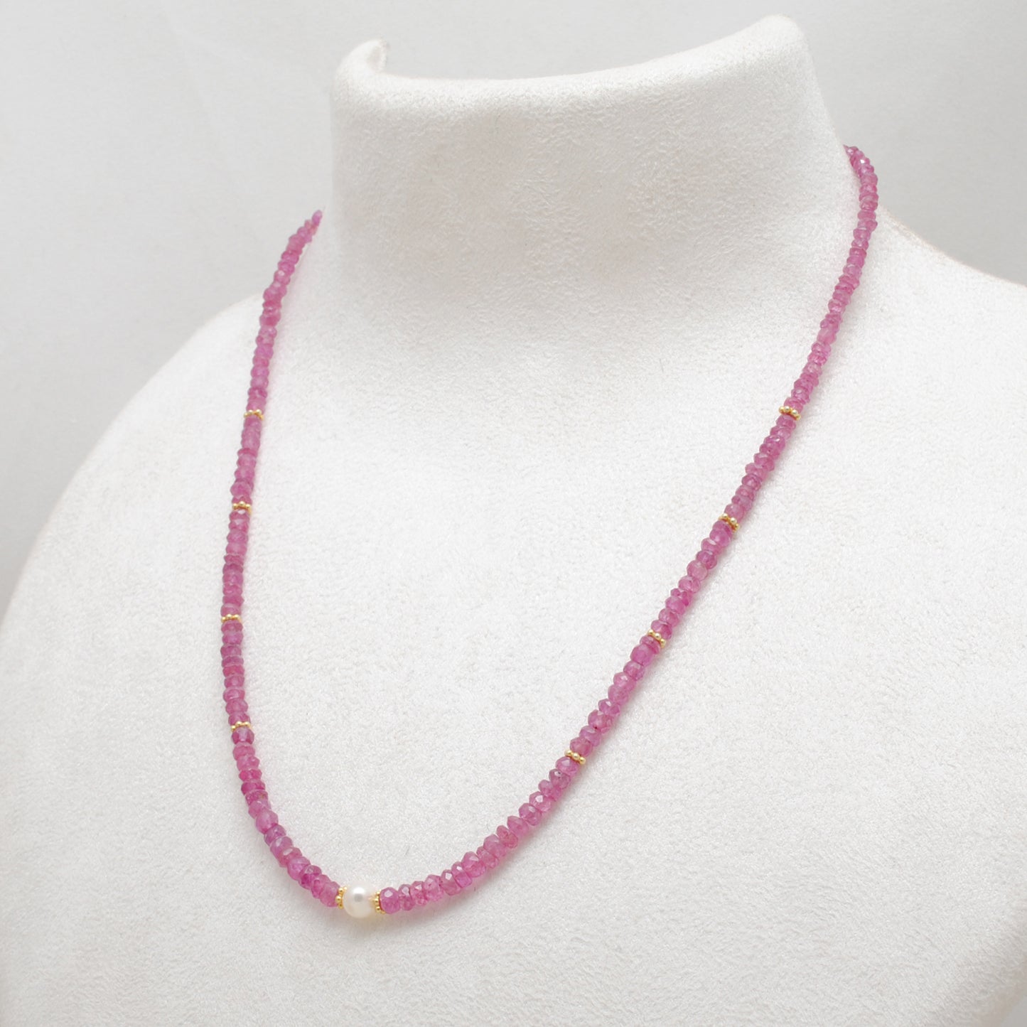 Natural 3-4mm Ruby and 6mm Pearl Beaded 925 Silver Necklace