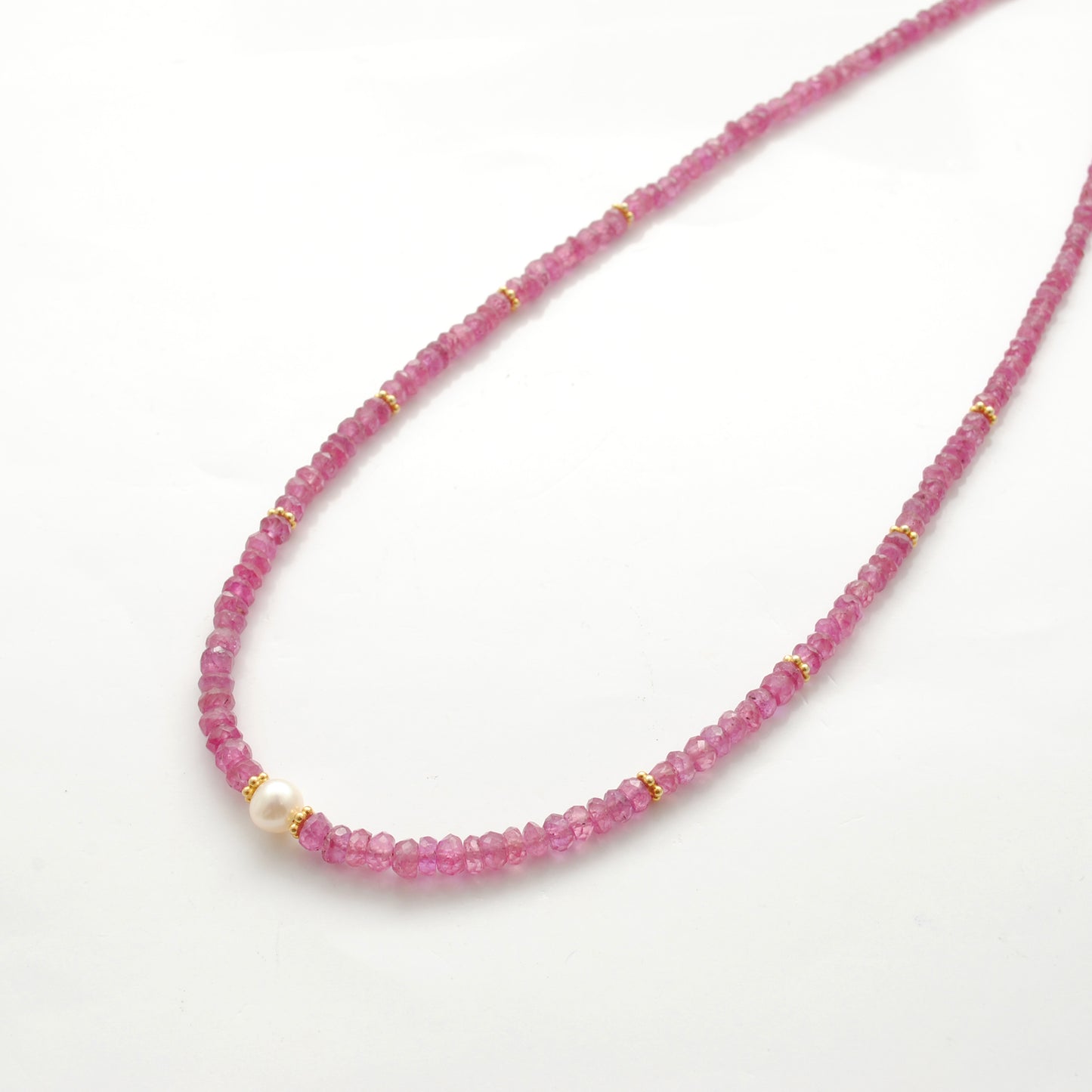 Natural 3-4mm Ruby and 6mm Pearl Beaded 925 Silver Necklace