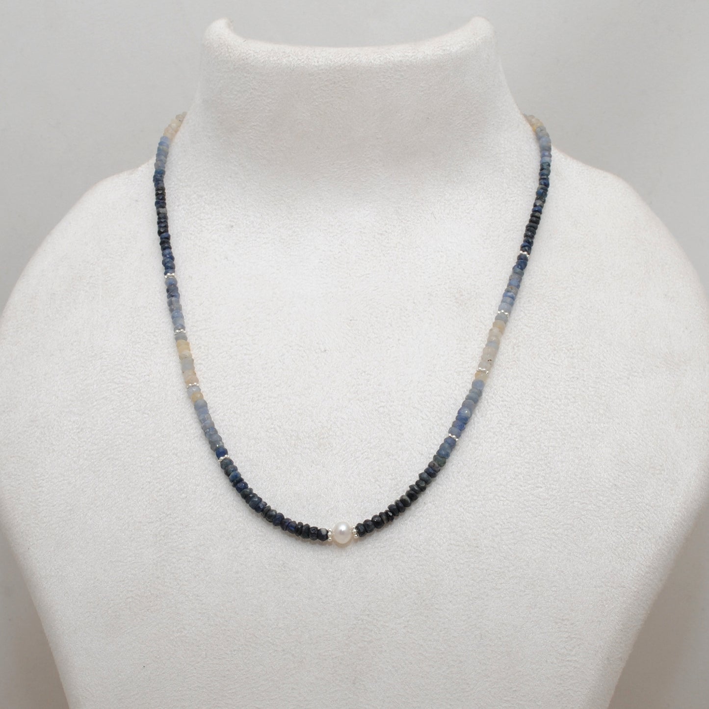 Natural Blue Sapphire Beaded Necklace 3–4mm with Freshwater Pearl Pendant