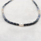 Shaded Blue Sapphire and Pearl Faceted Beaded Necklace, 925 Silver, Gift for Her