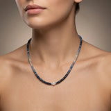 Shaded Blue Sapphire and Pearl Faceted Beaded Necklace, 925 Silver, Gift for Her