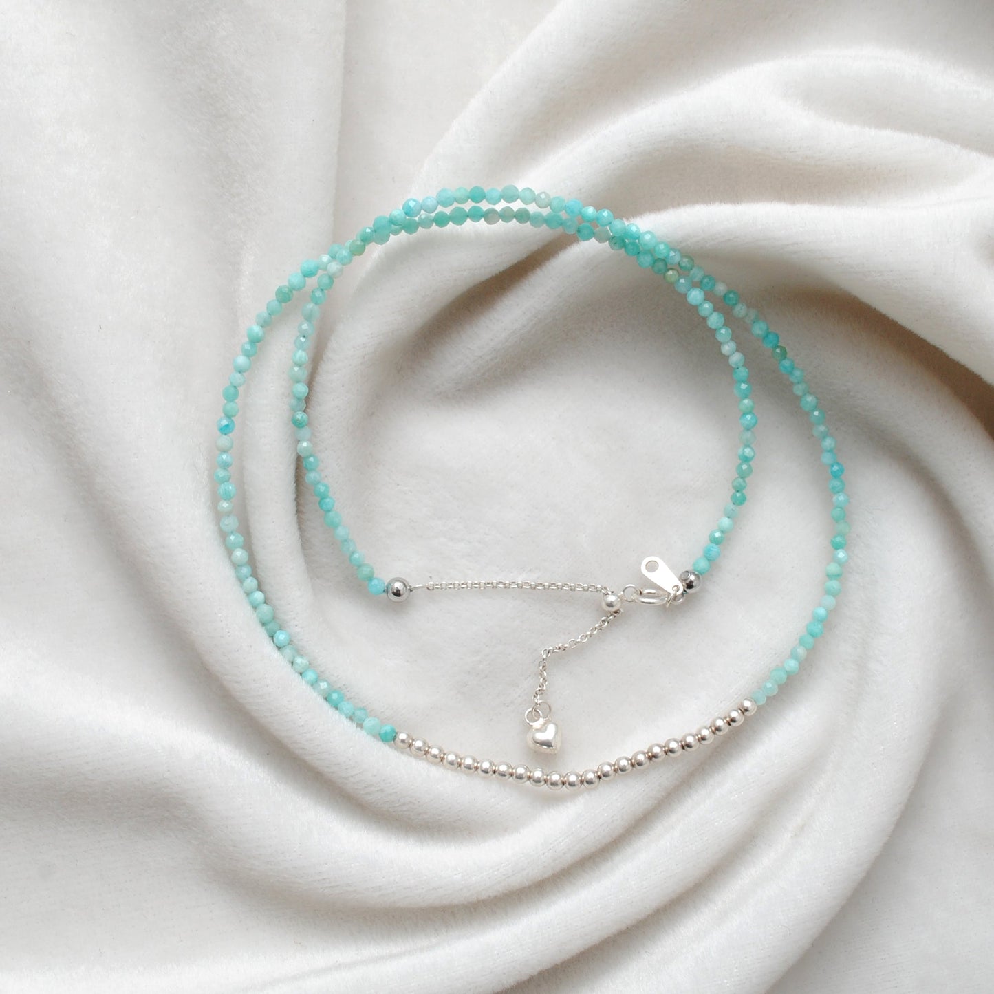 Amazonite Faceted Silver Charm Necklace 18"