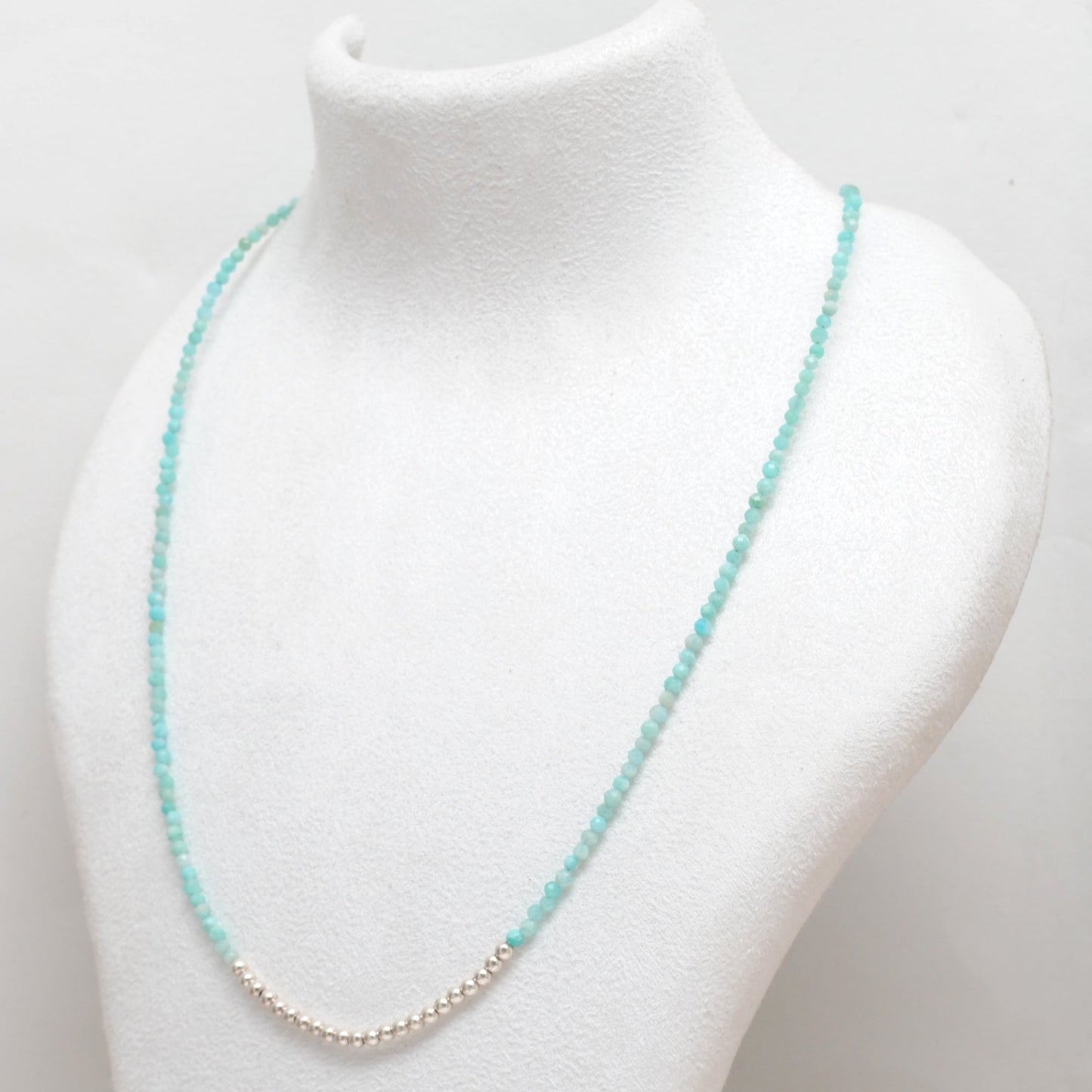 Amazonite Faceted Silver Charm Necklace 18"