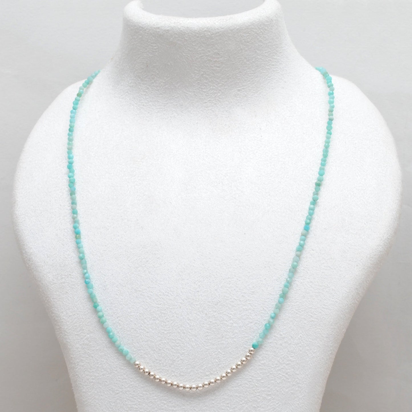 Amazonite Faceted Silver Charm Necklace 18"