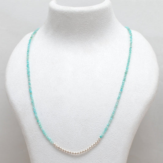 Amazonite Faceted Silver Charm Necklace 18"