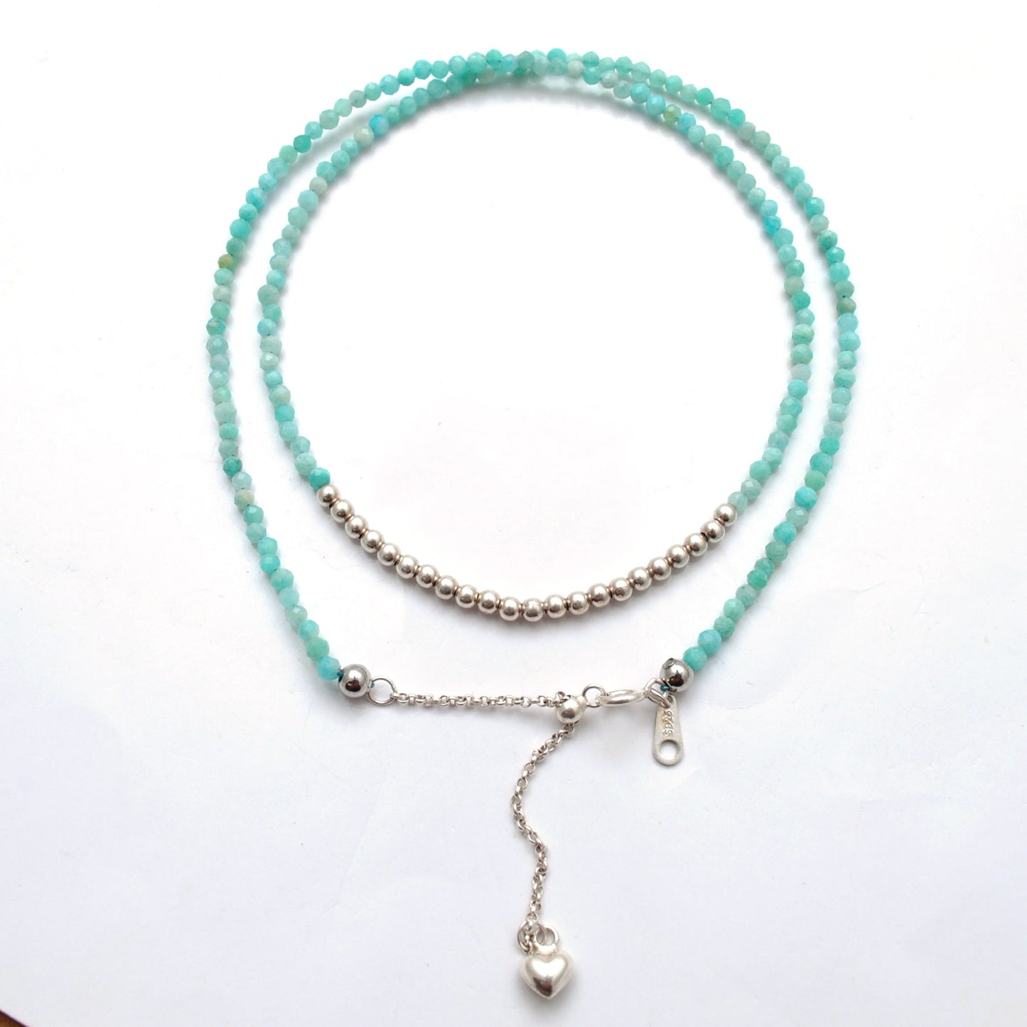 Amazonite Faceted Silver Charm Necklace 18"