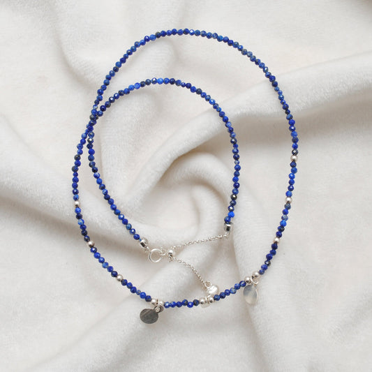 Lapis Lazuli Gemstone Beaded Silver Charm Necklace - view 3