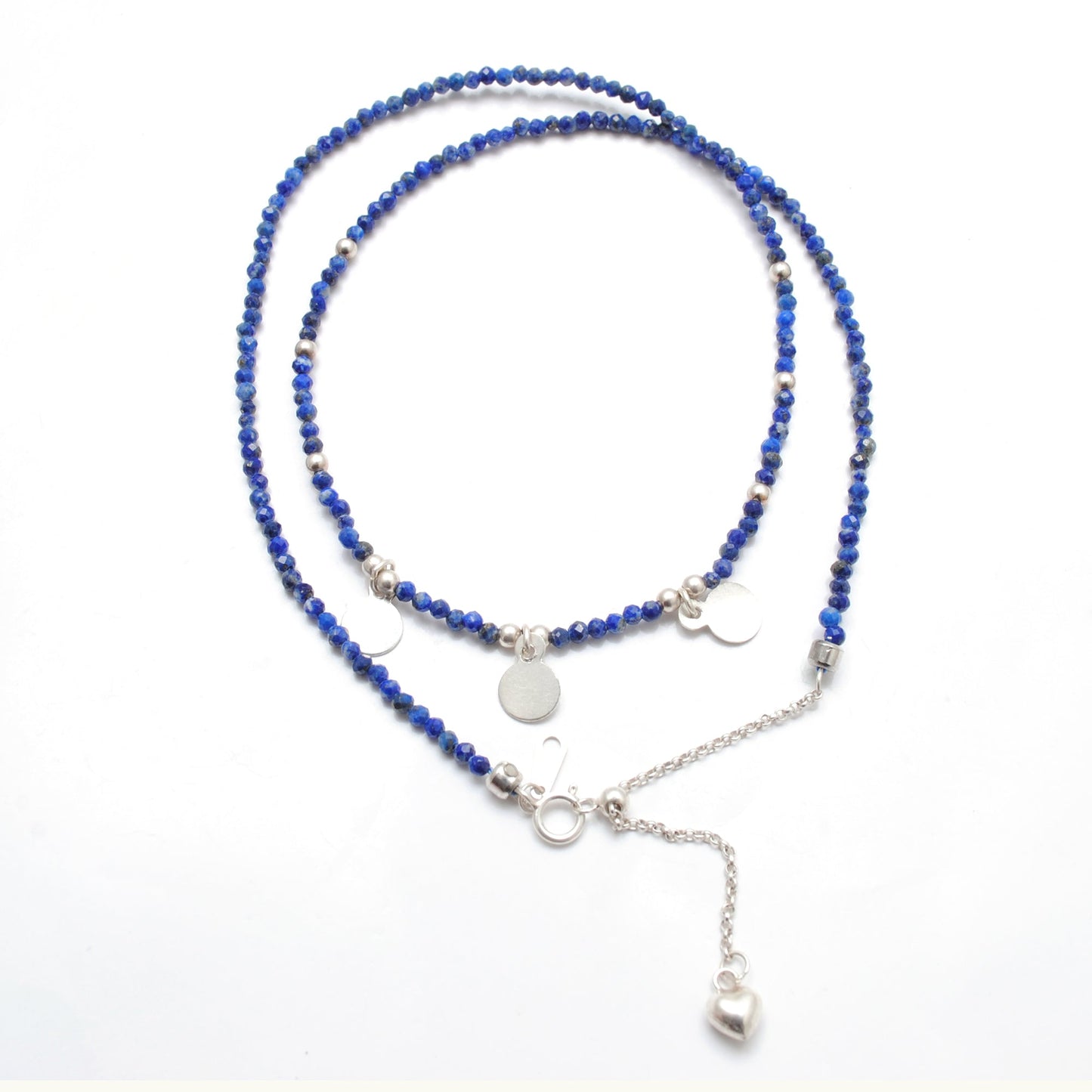 Lapis Lazuli Gemstone Beaded Silver Charm Necklace
