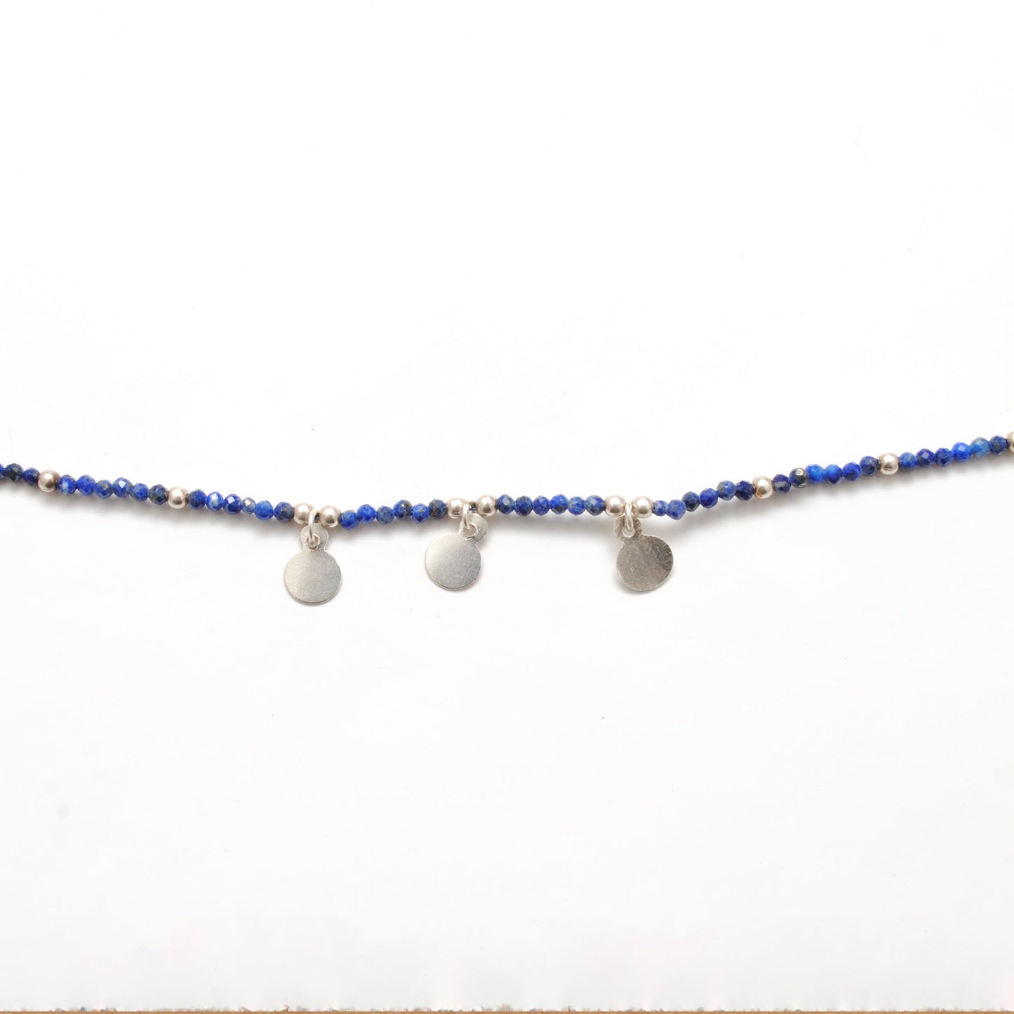 Lapis Lazuli Gemstone Beaded Silver Charm Necklace
