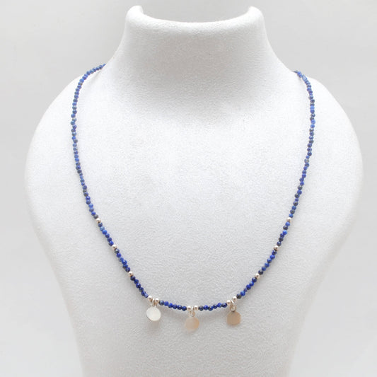 Lapis Lazuli Gemstone Beaded Silver Charm Necklace