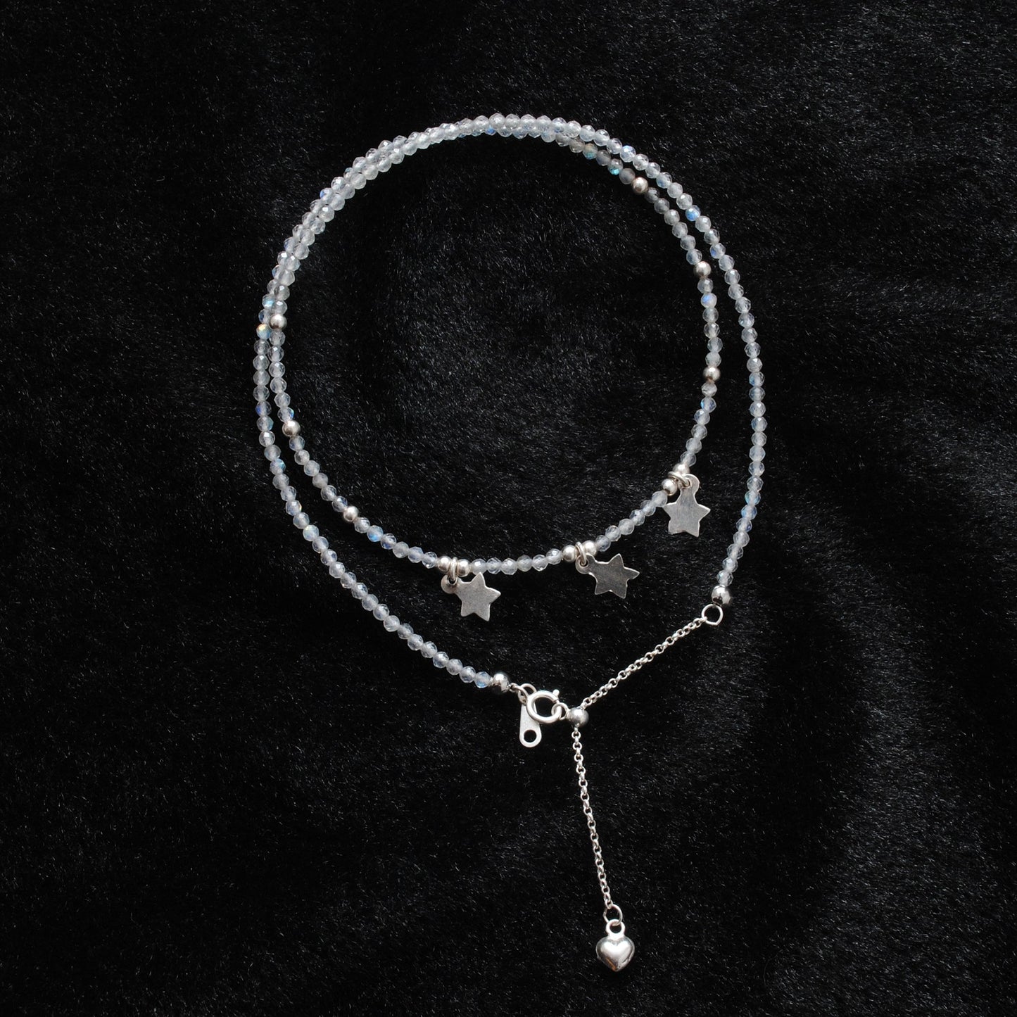 Labradorite Beaded Sterling Silver Charm Necklace