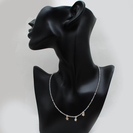 Labradorite Beaded Sterling Silver Charm Necklace