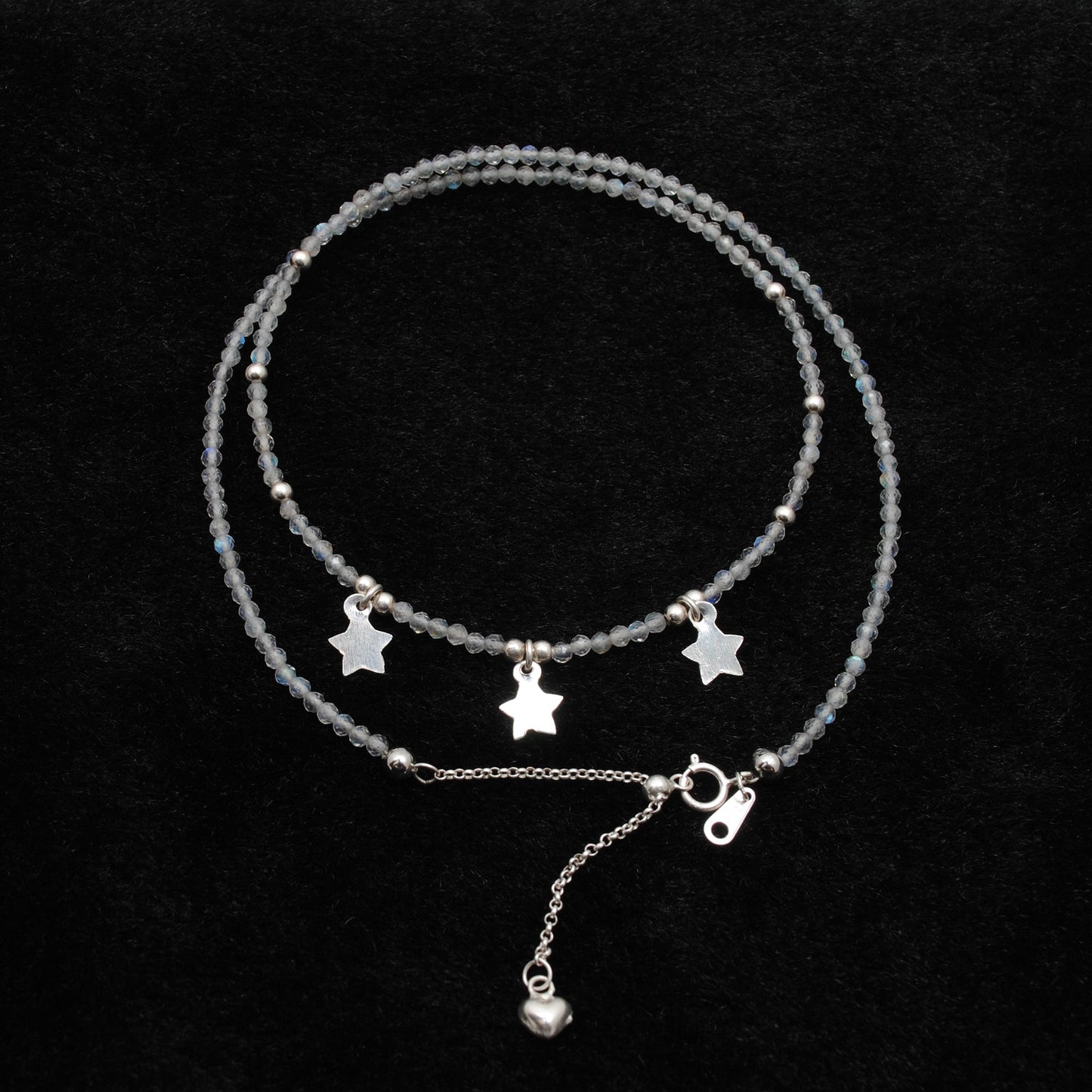 Labradorite Beaded Sterling Silver Charm Necklace