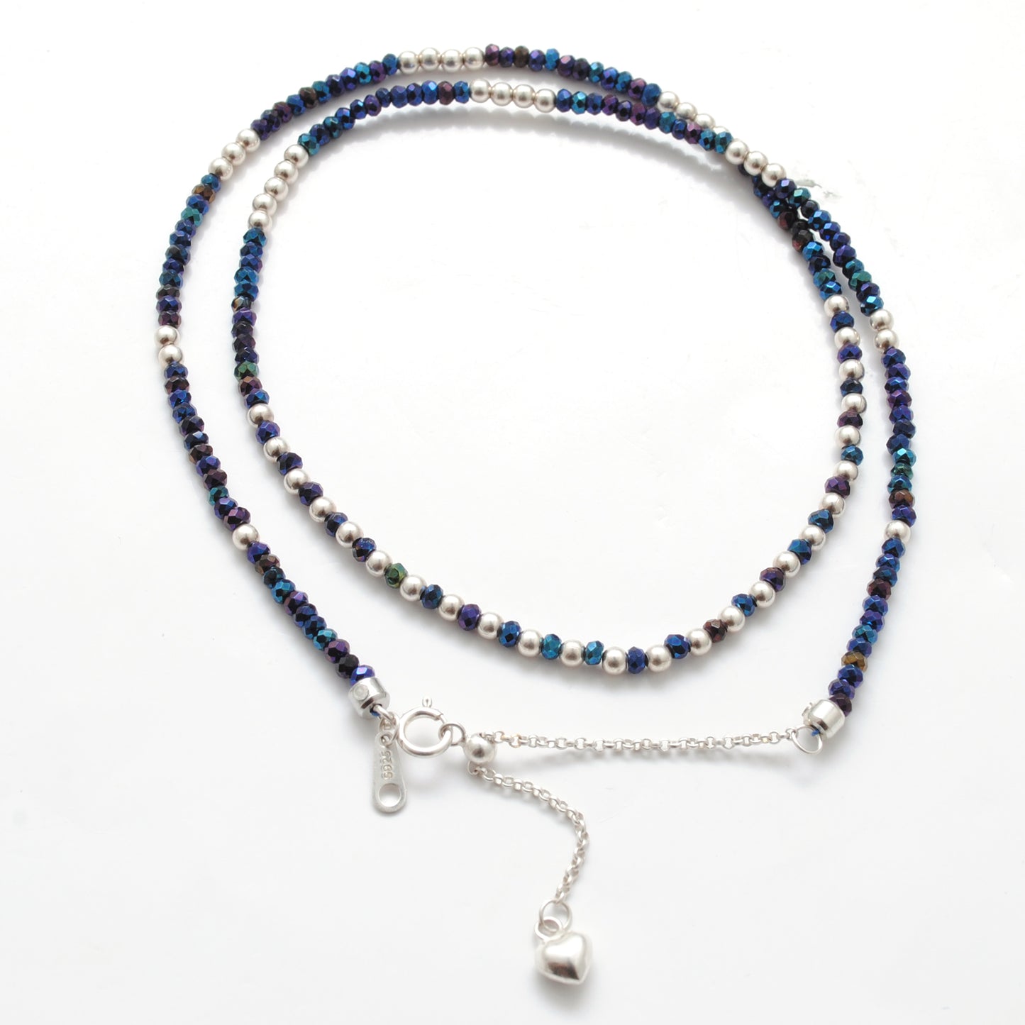 18" Blue Mystic Quartz Beaded Necklace – 2mm Faceted Gemstone Beads