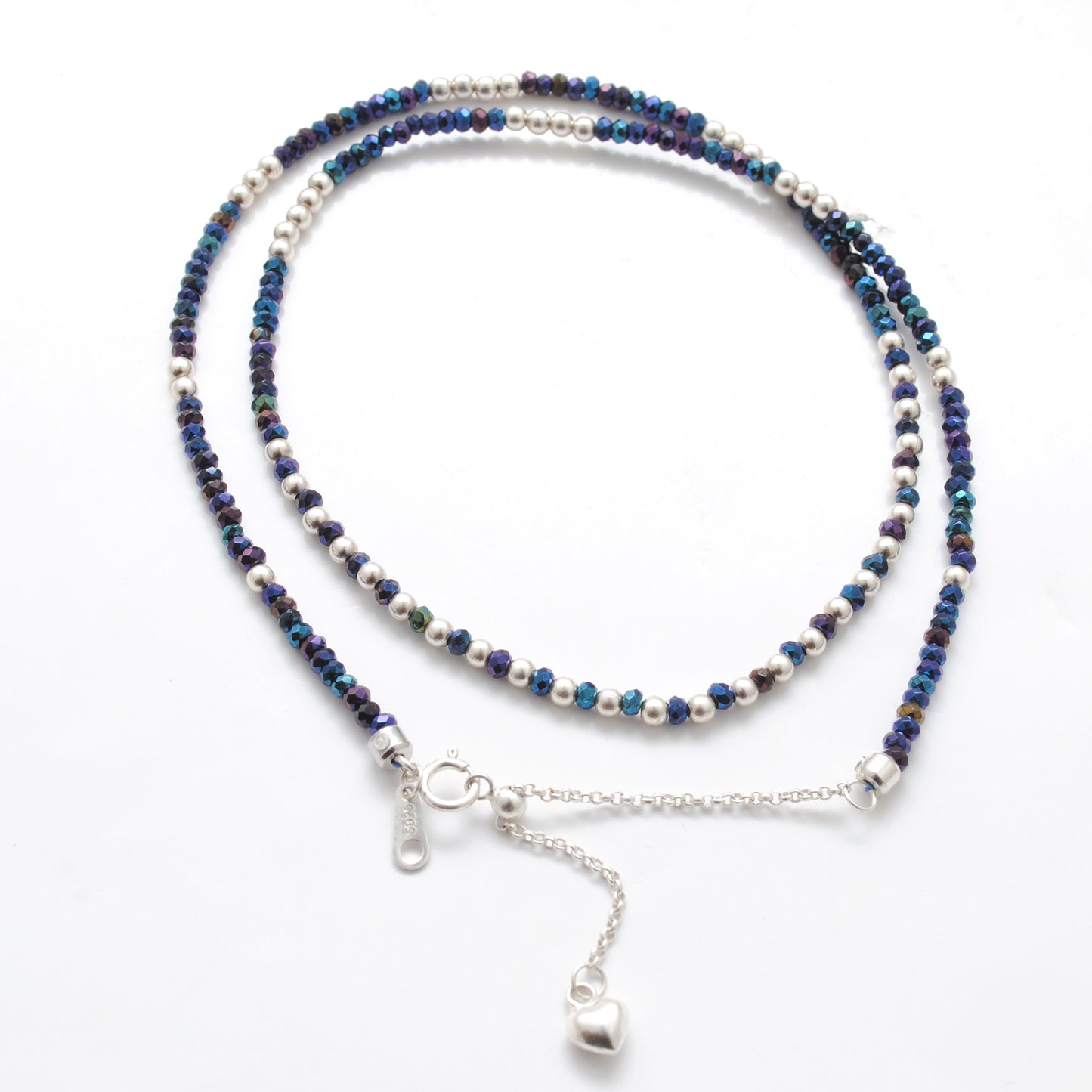 18" Blue Mystic Quartz Beaded Necklace – 2mm Faceted Gemstone Beads