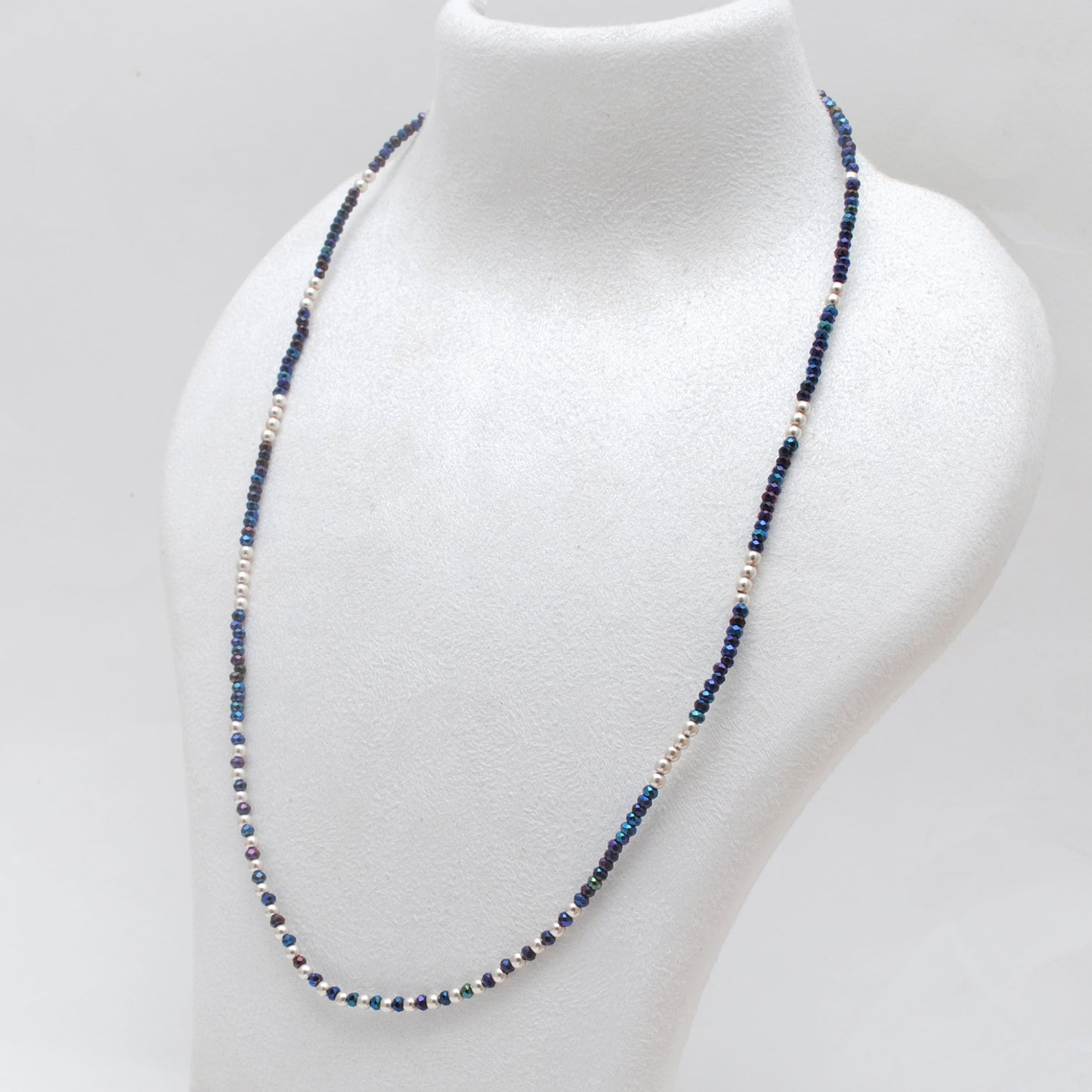 18" Blue Mystic Quartz Beaded Necklace – 2mm Faceted Gemstone Beads