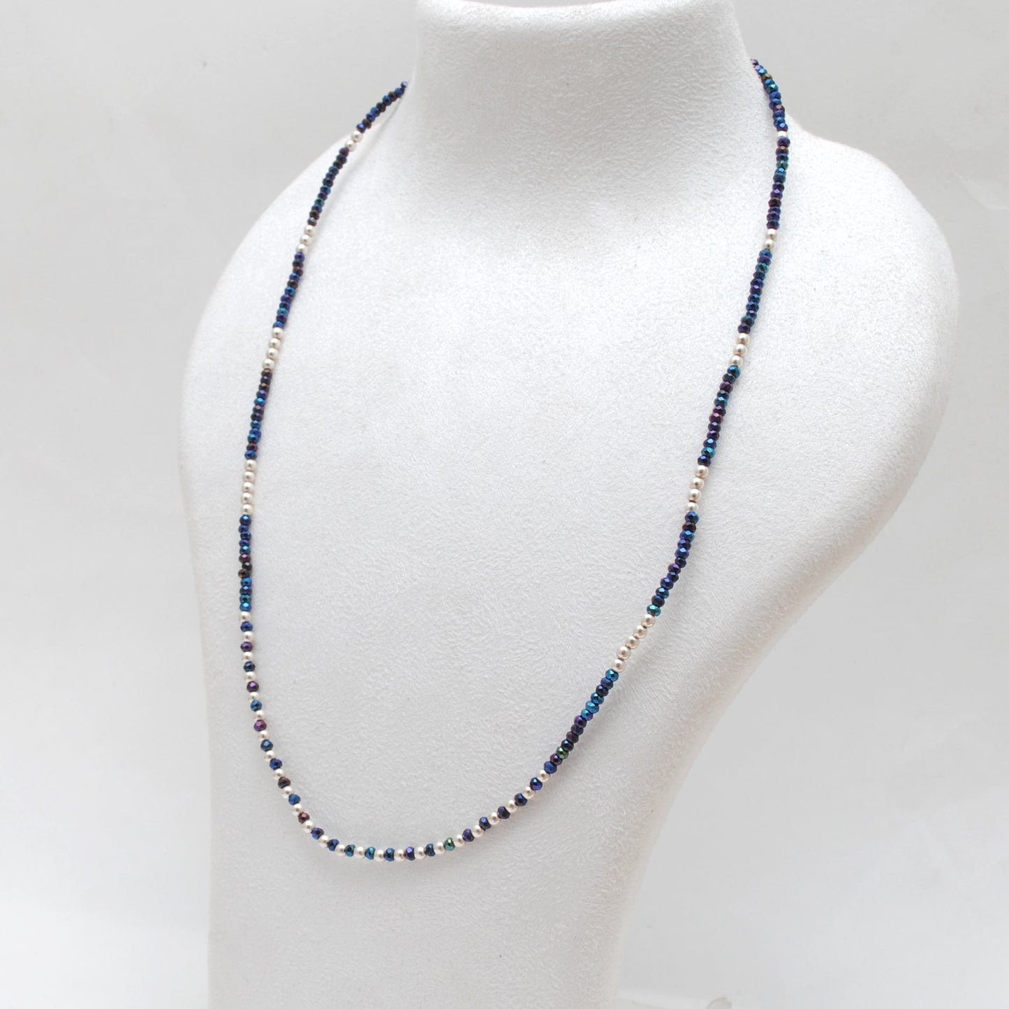 18" Blue Mystic Quartz Beaded Necklace – 2mm Faceted Gemstone Beads