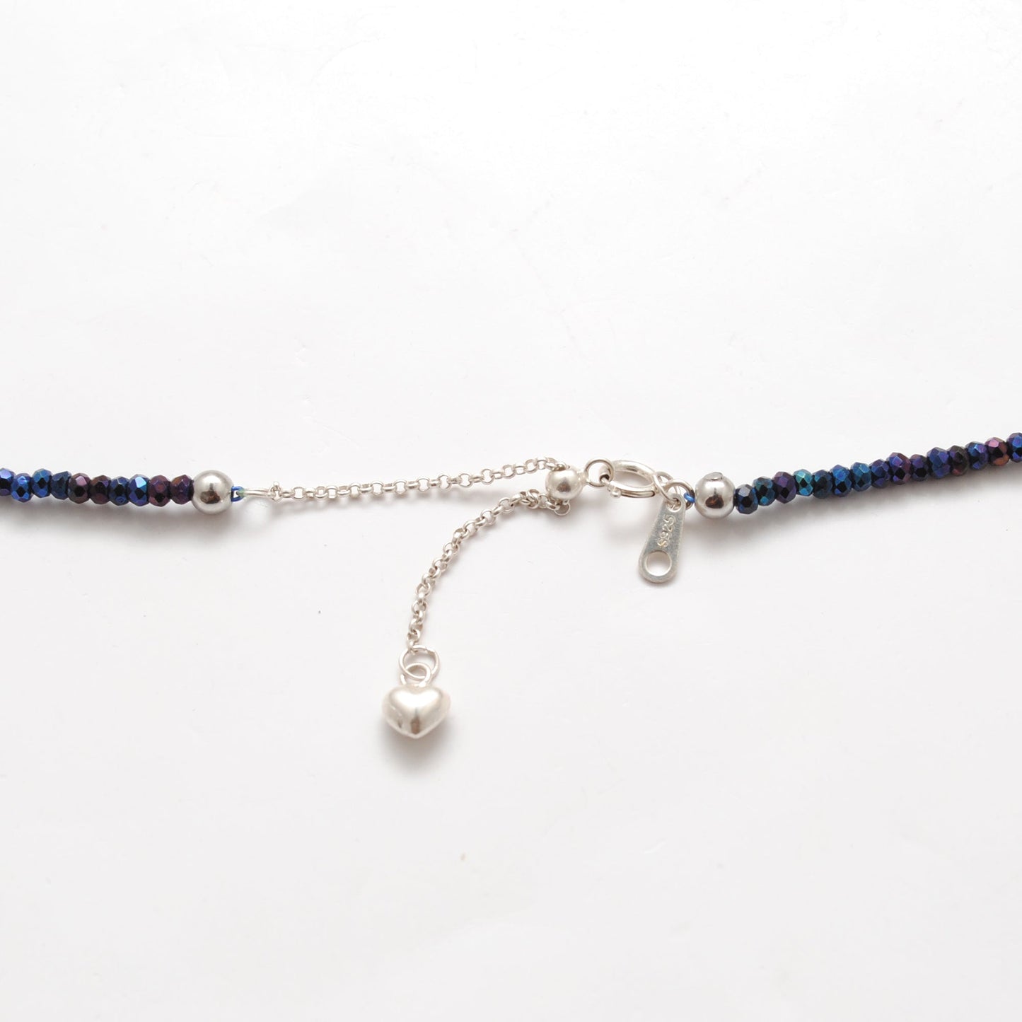 Black Spinel Blue Mystic Coated Beads Silver Necklace