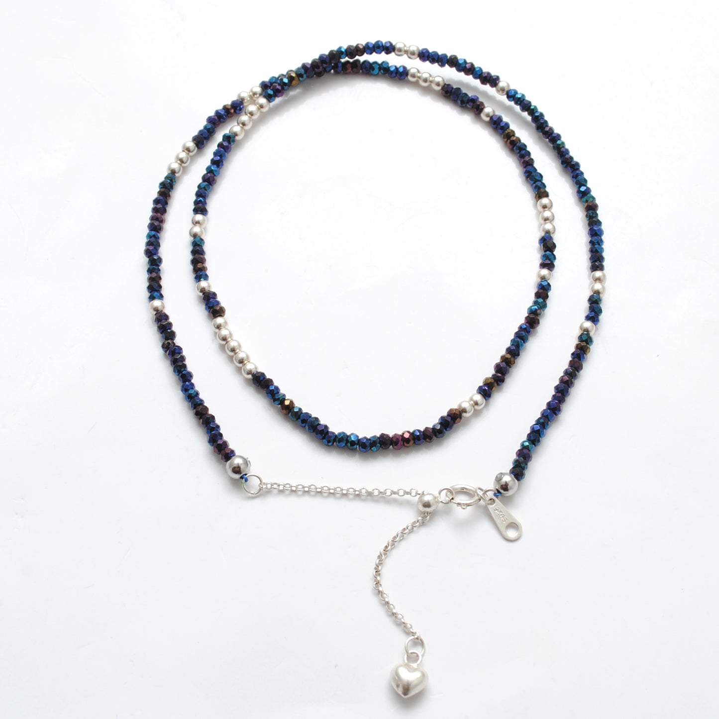 Blue Mystic Coated Beaded Necklace – 925 Sterling Silver Jewelry with Charms for Women