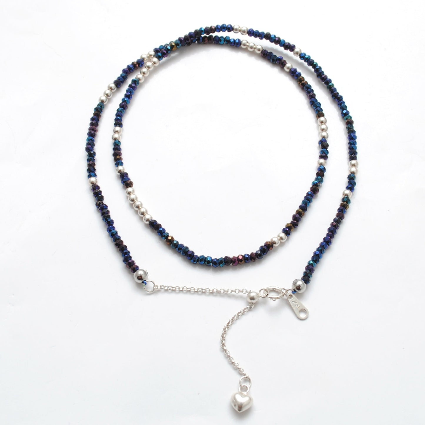 Black Spinel Blue Mystic Coated Beads Silver Necklace
