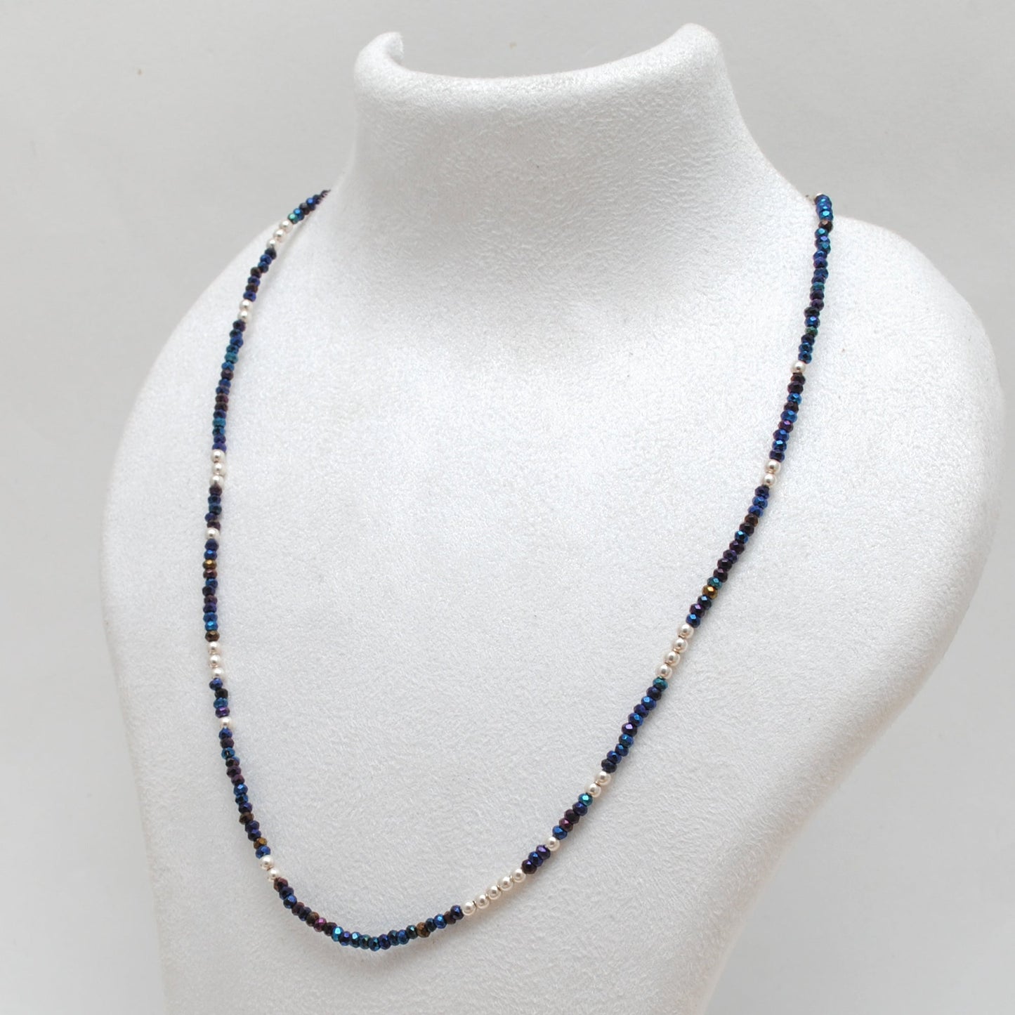 Black Spinel Blue Mystic Coated Beads Silver Necklace