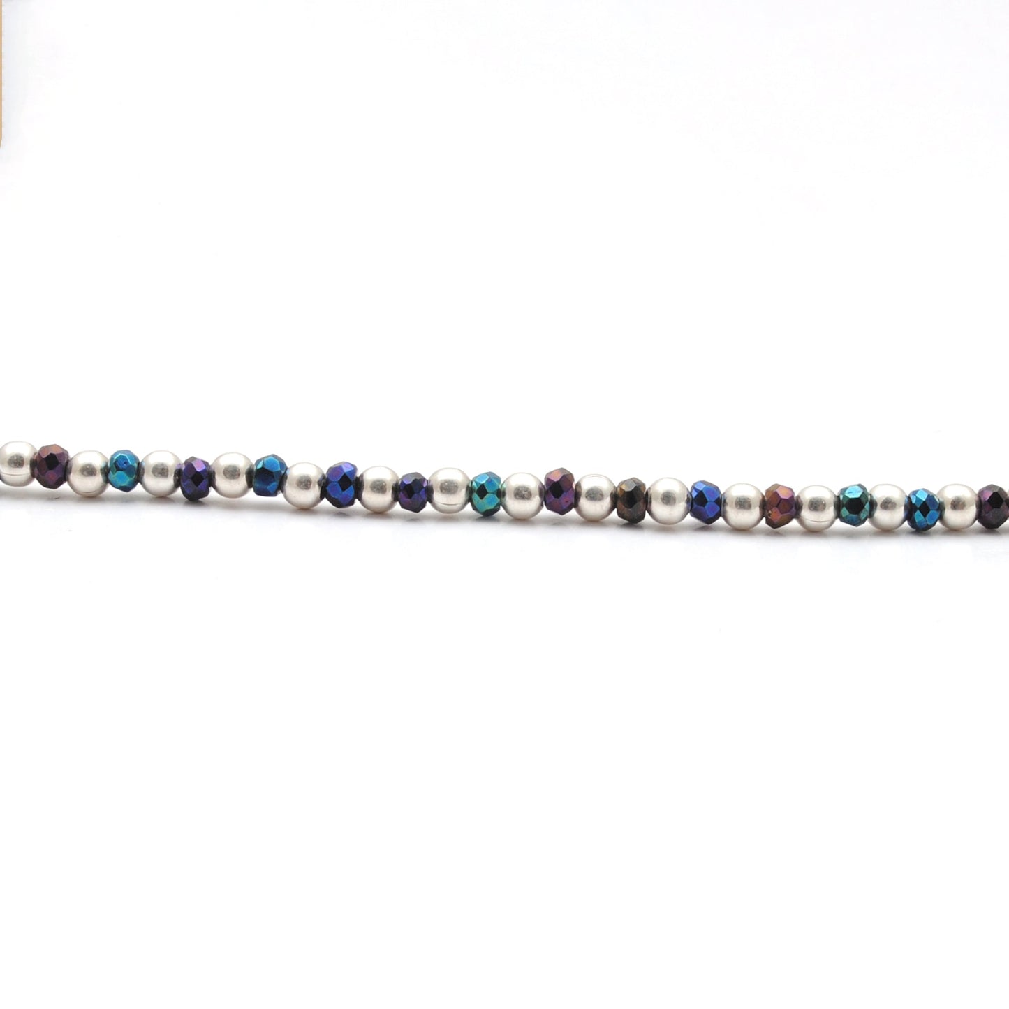 Black Spinel Blue Mystic Coated Silver Beaded Charm Necklace