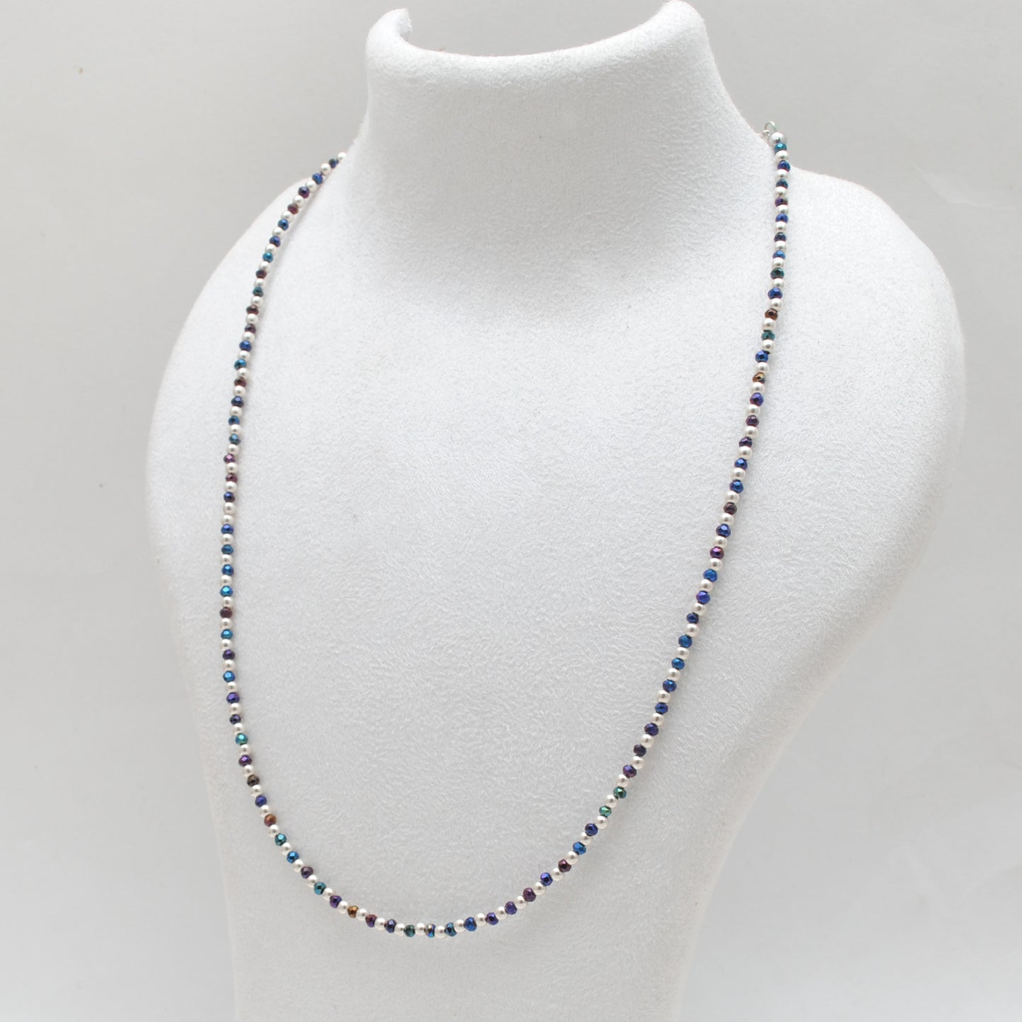 2.5mm Black Spinel Mystic Blue Coated Beaded Necklace – 925 Silver Charm Necklace