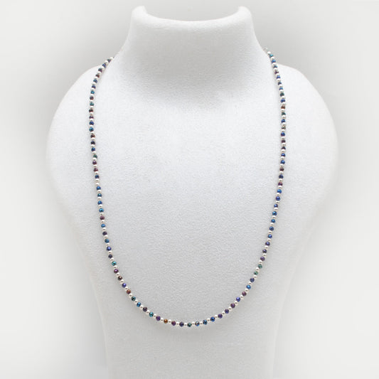 Black Spinel Blue Mystic Coated Silver Beaded Charm Necklace