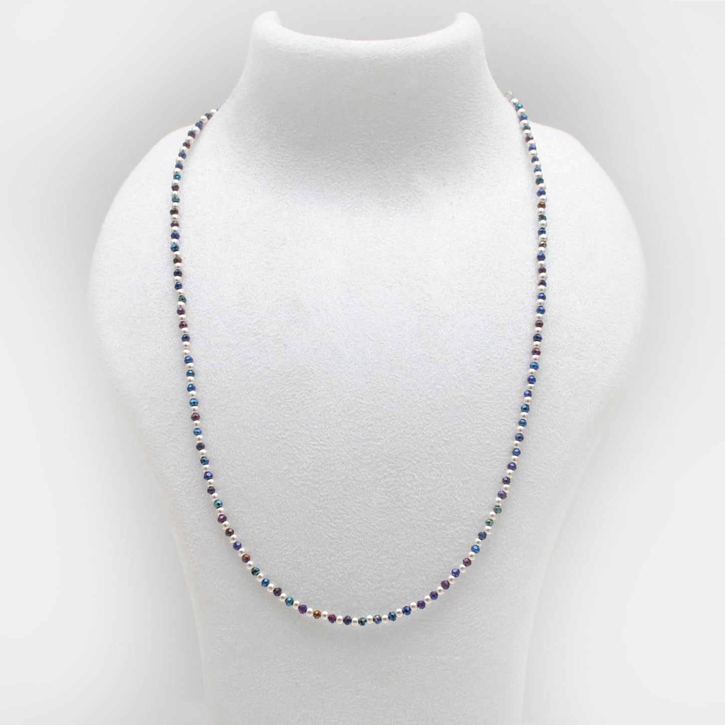 2.5mm Black Spinel Mystic Blue Coated Beaded Necklace – 925 Silver Charm Necklace