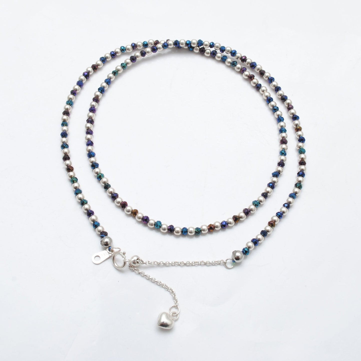 Black Spinel Blue Mystic Coated Silver Beaded Charm Necklace