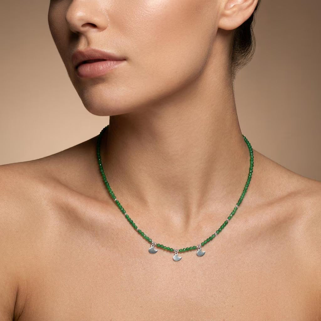 Natural Emerald Beaded Necklace – 925 Sterling Silver Charm Necklace