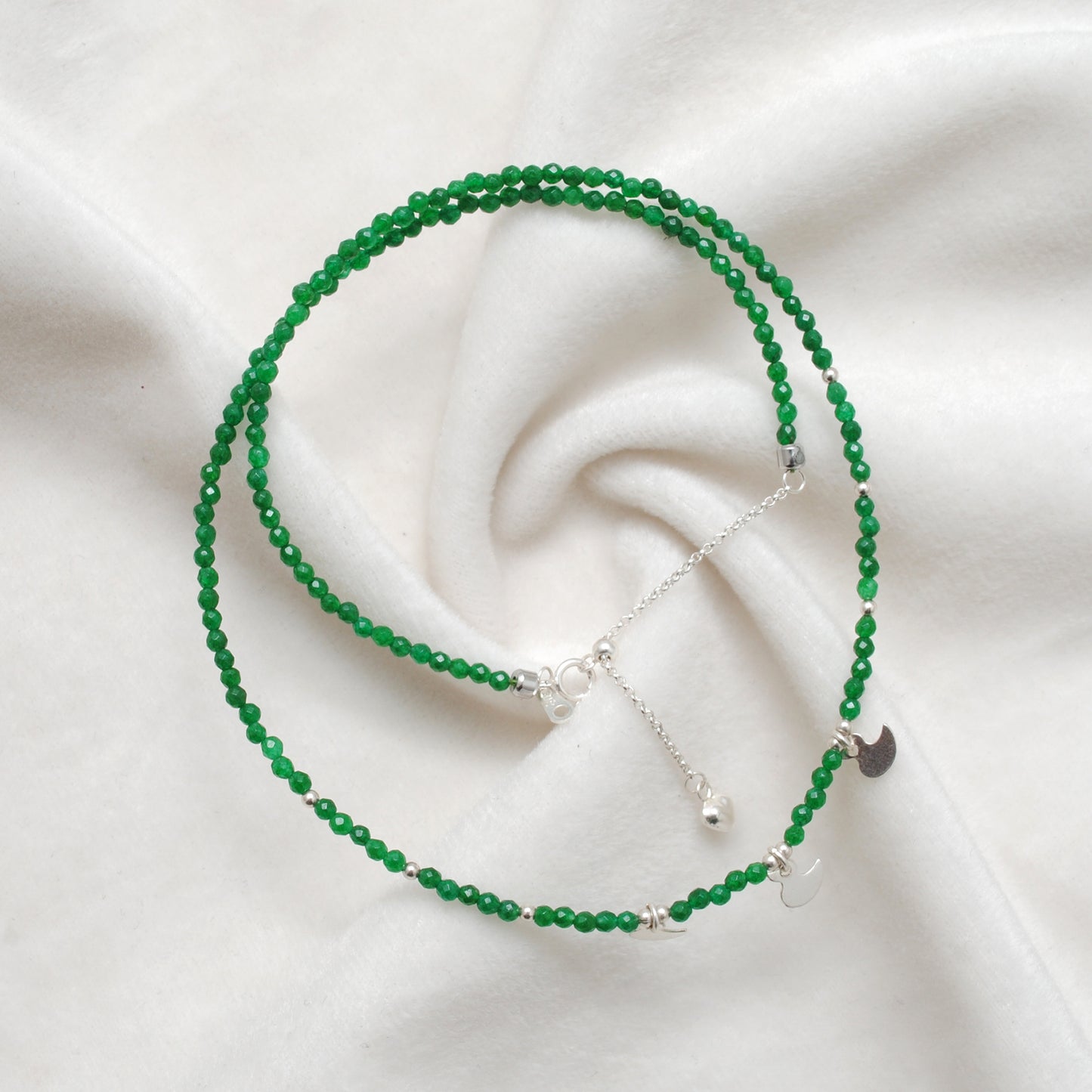 Natural Emerald Beaded Necklace – 925 Sterling Silver Charm Necklace